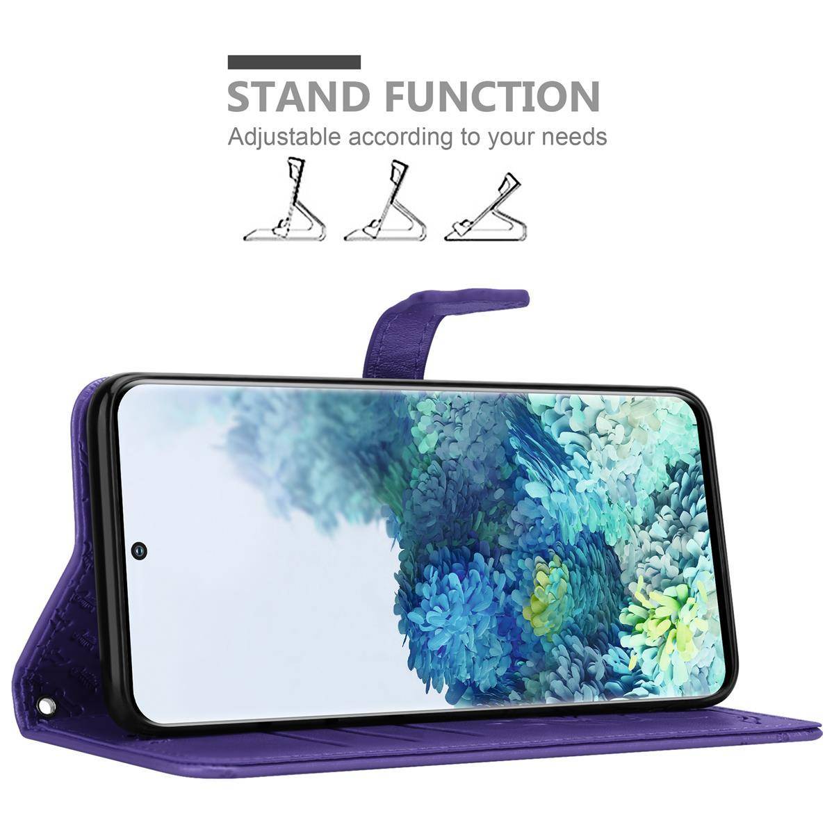 Cadorabo Hülle für Samsung Galaxy S20 Schutz Hülle in Lila Handyhülle Cover Etui Case Booklet Hunde Katzen