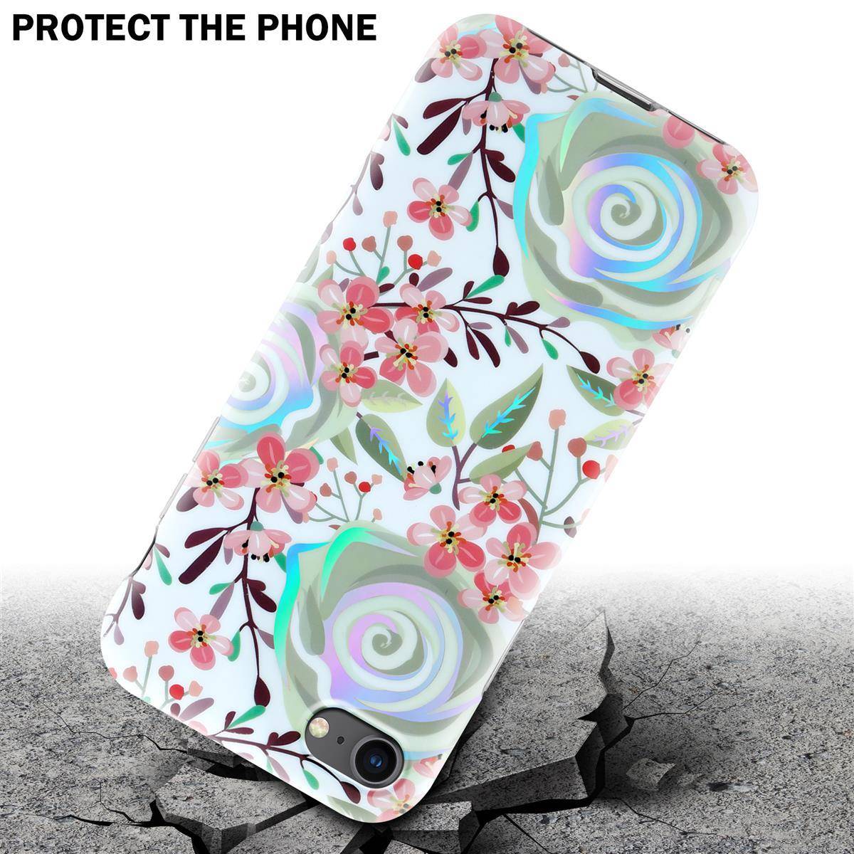 Cadorabo Hülle für Apple iPhone 7 / 7S / 8 / SE 2020 Schutz Hülle mit Weiß TPU Etui Blumen Flower Cover Case