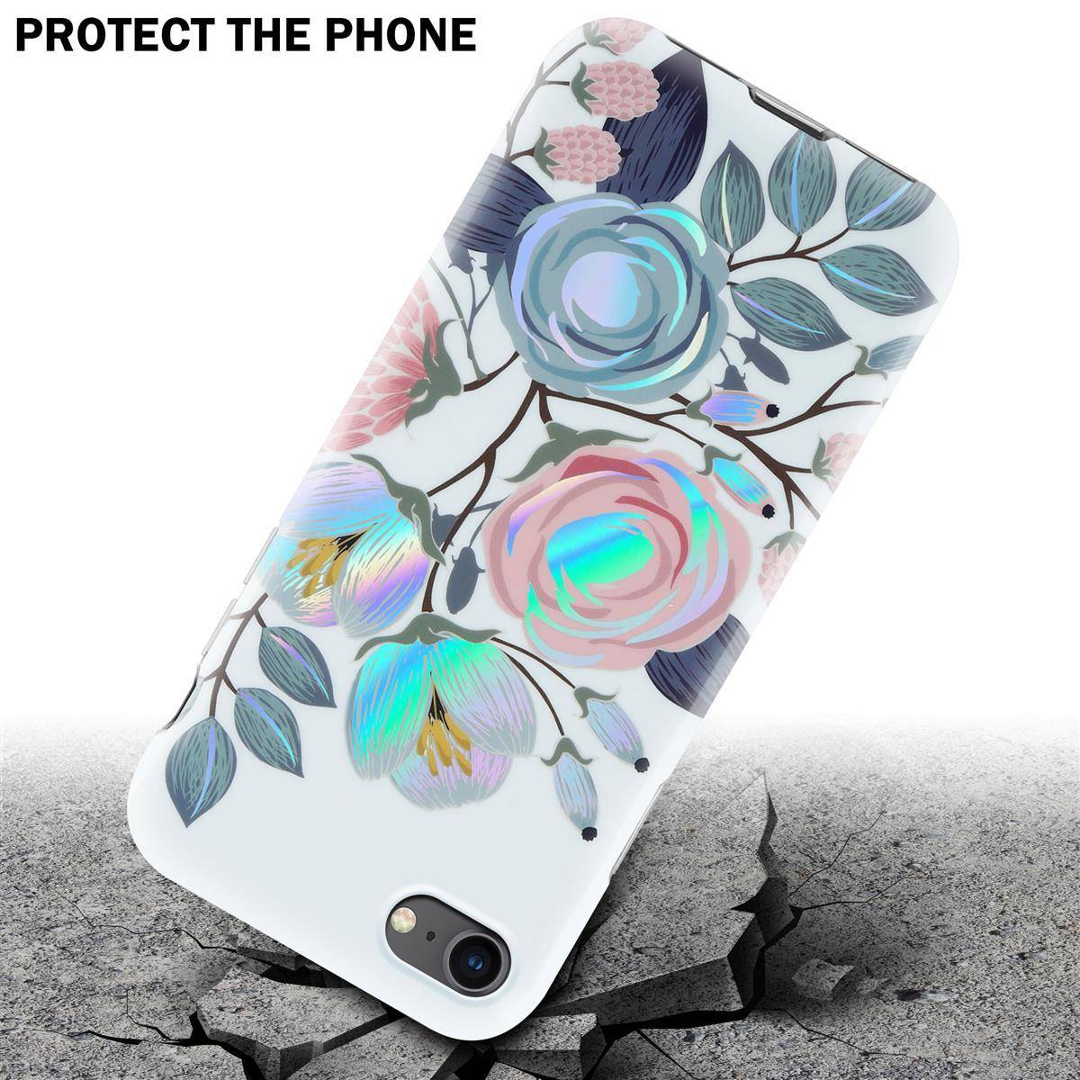 Cadorabo Hülle für Apple iPhone 7 / 7S / 8 / SE 2020 Schutz Hülle mit Weiß TPU Etui Blumen Flower Cover Case