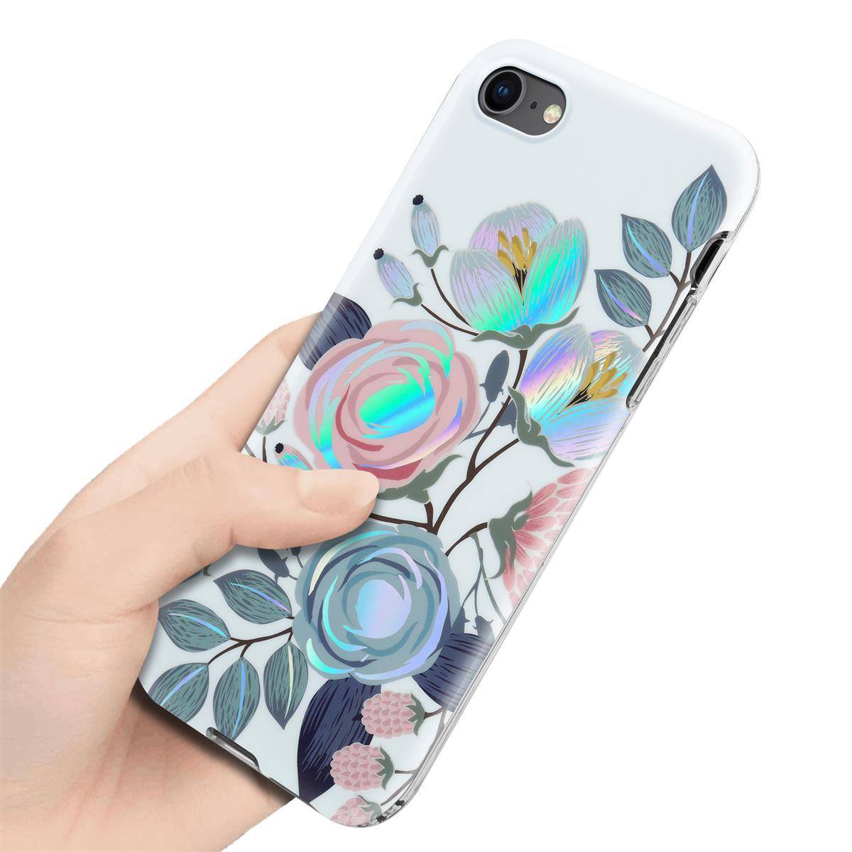 Cadorabo Hülle für Apple iPhone 7 / 7S / 8 / SE 2020 Schutz Hülle mit Weiß TPU Etui Blumen Flower Cover Case