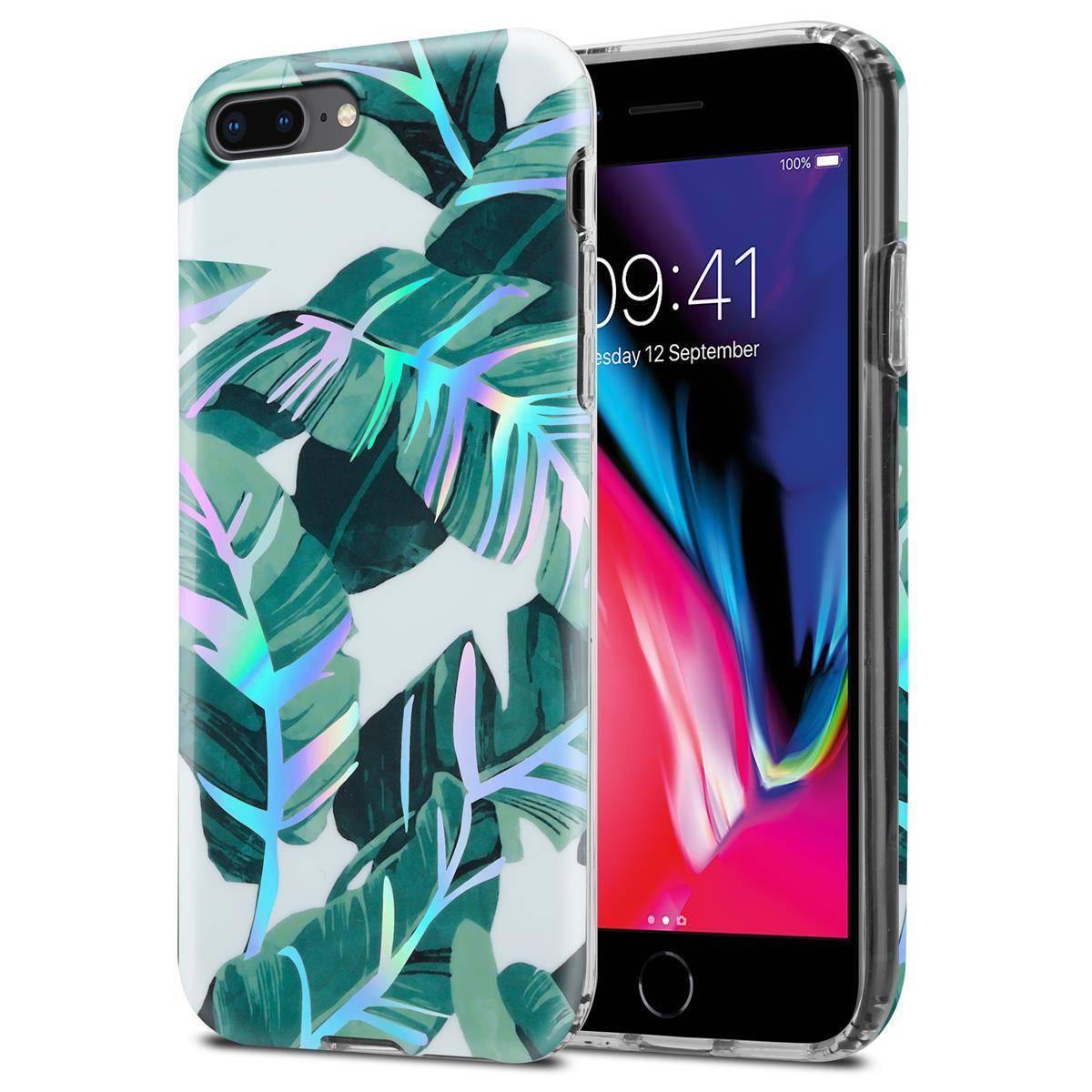 Cadorabo Hülle für Apple iPhone 7 PLUS / 7S PLUS / 8 PLUS Schutz Hülle mit Weiß TPU Etui Blumen Flower Cover Case