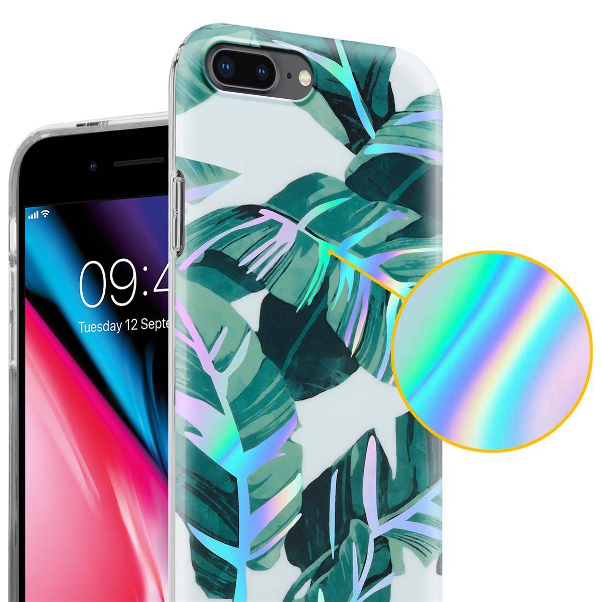 Cadorabo Hülle für Apple iPhone 7 PLUS / 7S PLUS / 8 PLUS Schutz Hülle mit Weiß TPU Etui Blumen Flower Cover Case