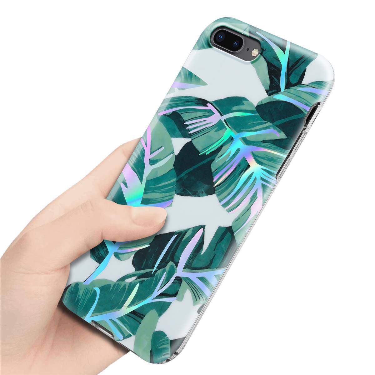 Cadorabo Hülle für Apple iPhone 7 PLUS / 7S PLUS / 8 PLUS Schutz Hülle mit Weiß TPU Etui Blumen Flower Cover Case