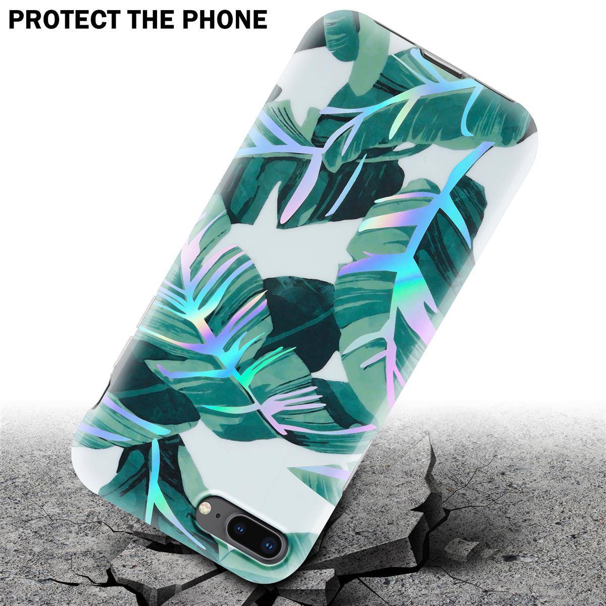 Cadorabo Hülle für Apple iPhone 7 PLUS / 7S PLUS / 8 PLUS Schutz Hülle mit Weiß TPU Etui Blumen Flower Cover Case