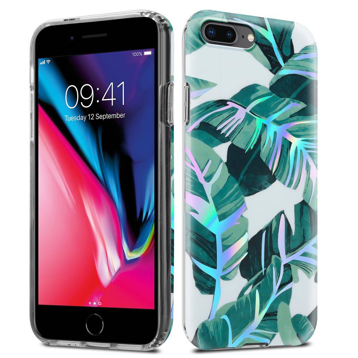 Cadorabo Hülle für Apple iPhone 7 PLUS / 7S PLUS / 8 PLUS Schutz Hülle mit Weiß TPU Etui Blumen Flower Cover Case