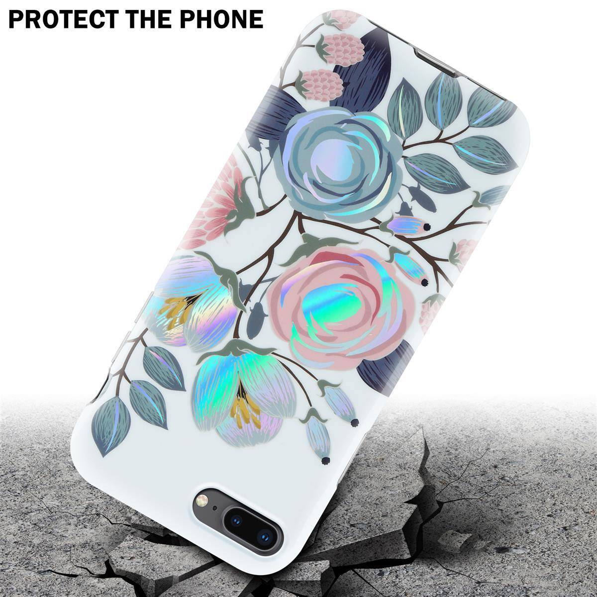Cadorabo Hülle für Apple iPhone 7 PLUS / 7S PLUS / 8 PLUS Schutz Hülle mit Weiß TPU Etui Blumen Flower Cover Case