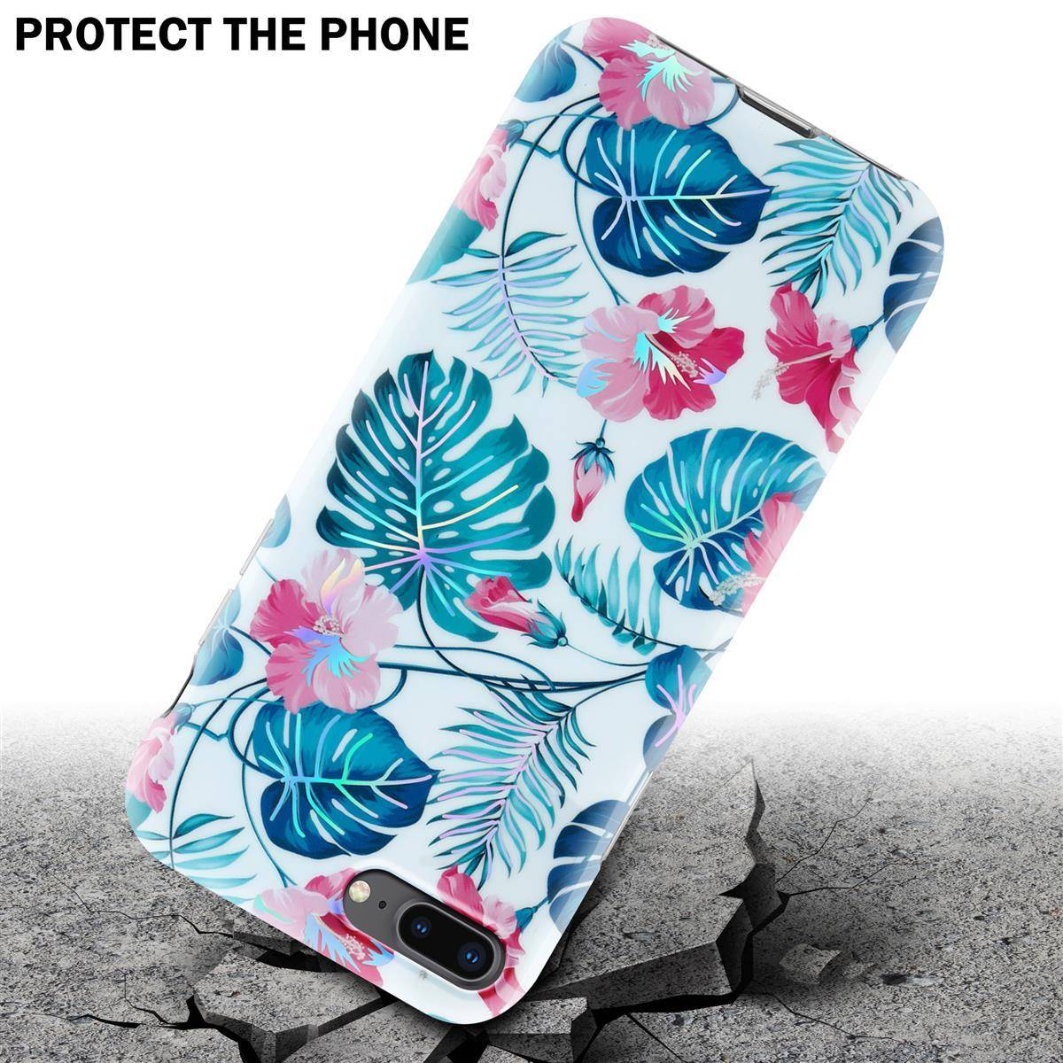 Cadorabo Hülle für Apple iPhone 7 PLUS / 7S PLUS / 8 PLUS Schutz Hülle mit Weiß TPU Etui Blumen Flower Cover Case