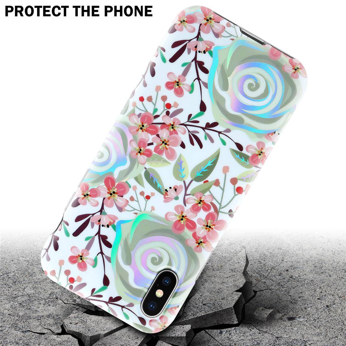 Cadorabo Hülle für Apple iPhone X / XS Schutz Hülle mit Weiß TPU Etui Blumen Flower Cover Case