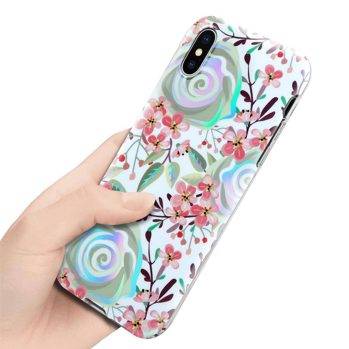 Cadorabo Hülle für Apple iPhone X / XS Schutz Hülle mit Weiß TPU Etui Blumen Flower Cover Case