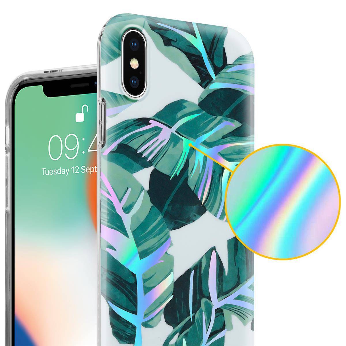 Cadorabo Hülle für Apple iPhone X / XS Schutz Hülle mit Weiß TPU Etui Blumen Flower Cover Case