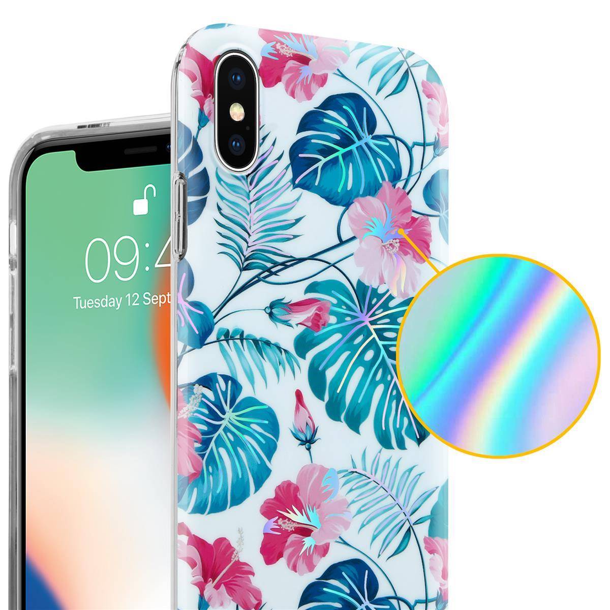 Cadorabo Hülle für Apple iPhone X / XS Schutz Hülle mit Weiß TPU Etui Blumen Flower Cover Case