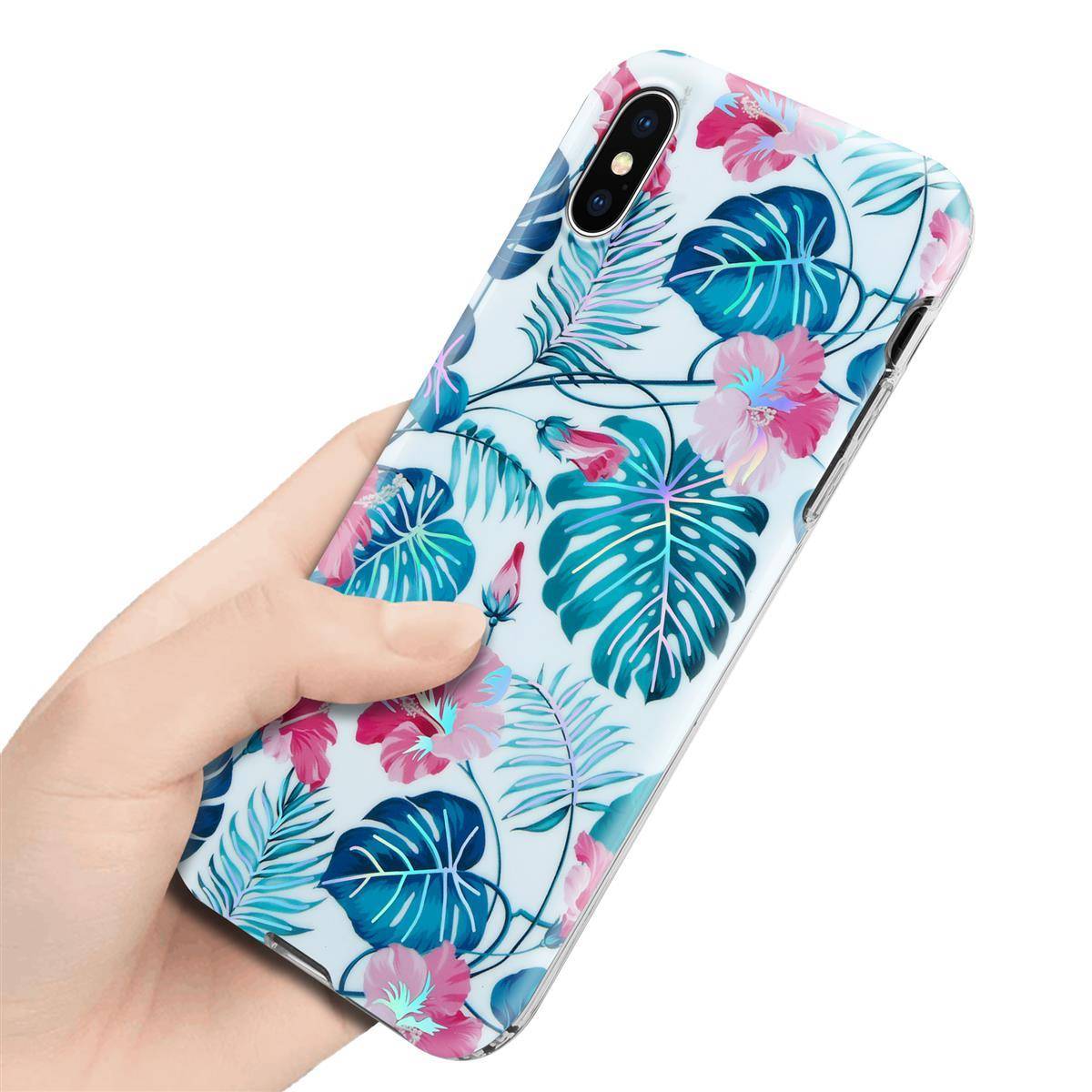 Cadorabo Hülle für Apple iPhone X / XS Schutz Hülle mit Weiß TPU Etui Blumen Flower Cover Case