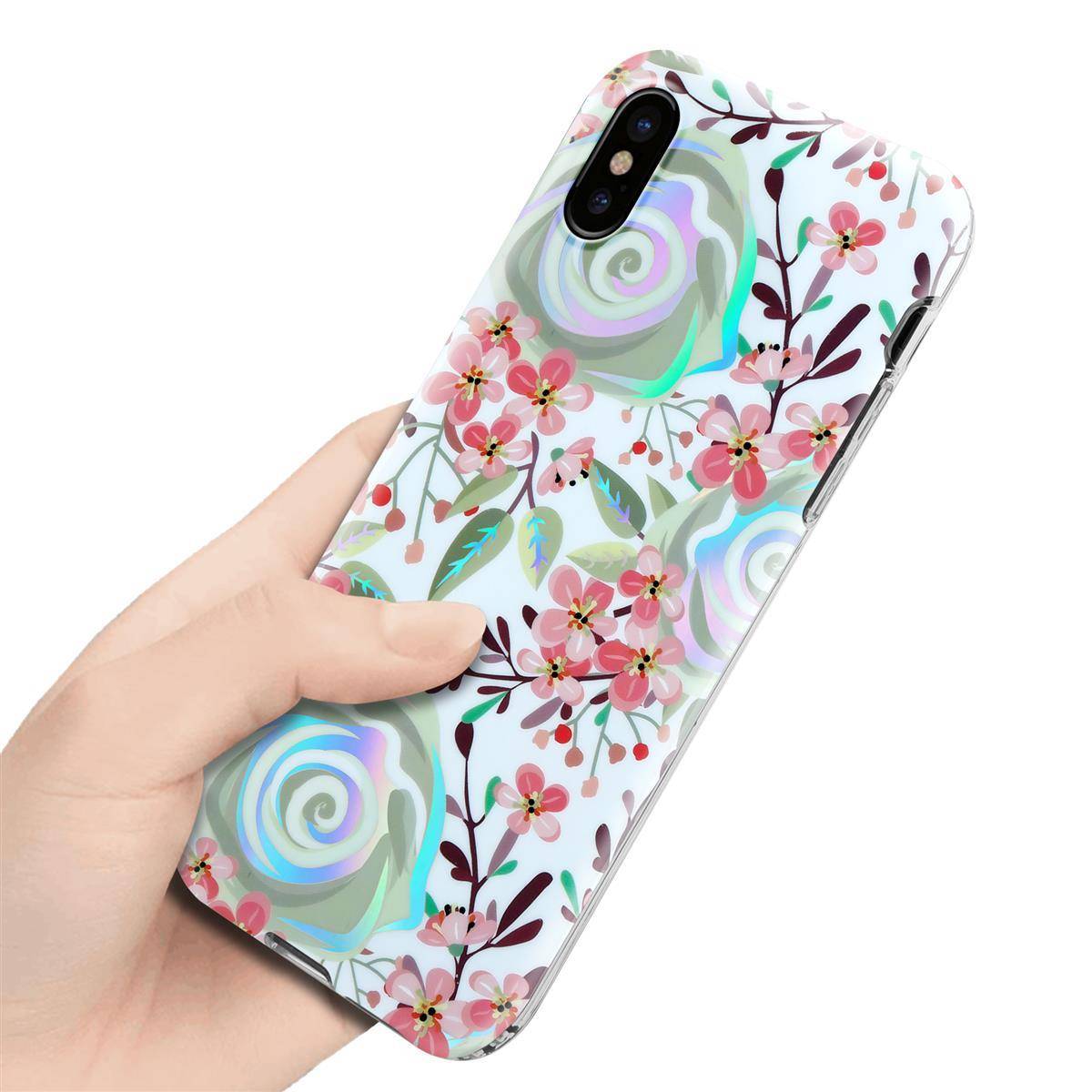 Cadorabo Hülle für Apple iPhone XS MAX Schutz Hülle mit Weiß TPU Etui Blumen Flower Cover Case
