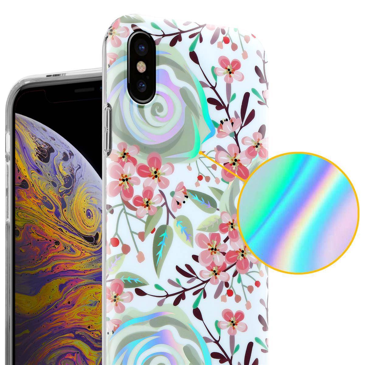 Cadorabo Hülle für Apple iPhone XS MAX Schutz Hülle mit Weiß TPU Etui Blumen Flower Cover Case