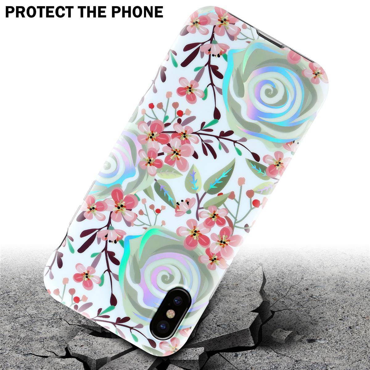 Cadorabo Hülle für Apple iPhone XS MAX Schutz Hülle mit Weiß TPU Etui Blumen Flower Cover Case