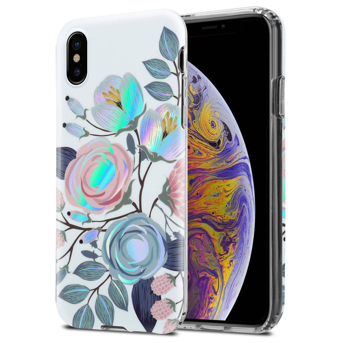 Cadorabo Hülle für Apple iPhone XS MAX Schutz Hülle mit Weiß TPU Etui Blumen Flower Cover Case