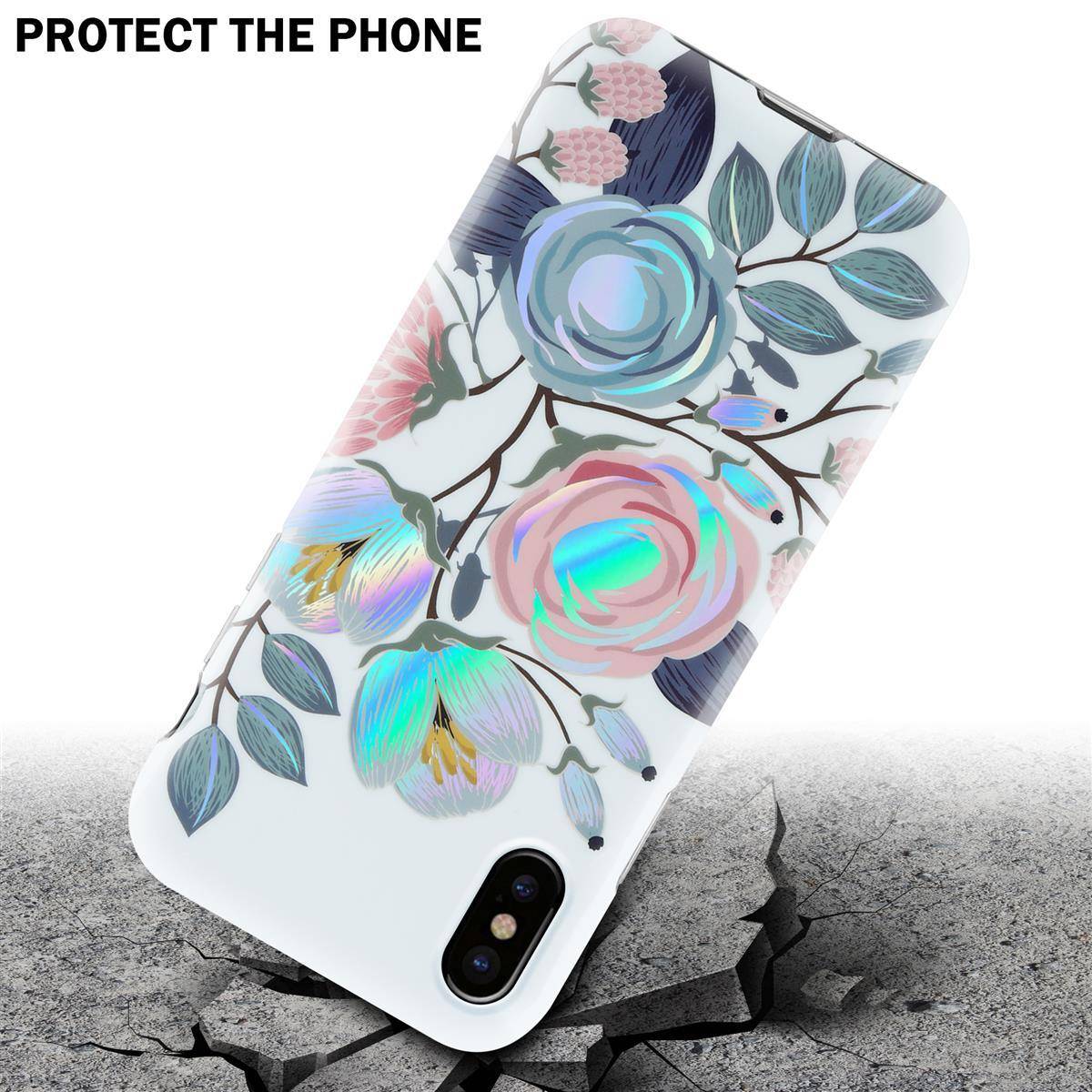 Cadorabo Hülle für Apple iPhone XS MAX Schutz Hülle mit Weiß TPU Etui Blumen Flower Cover Case
