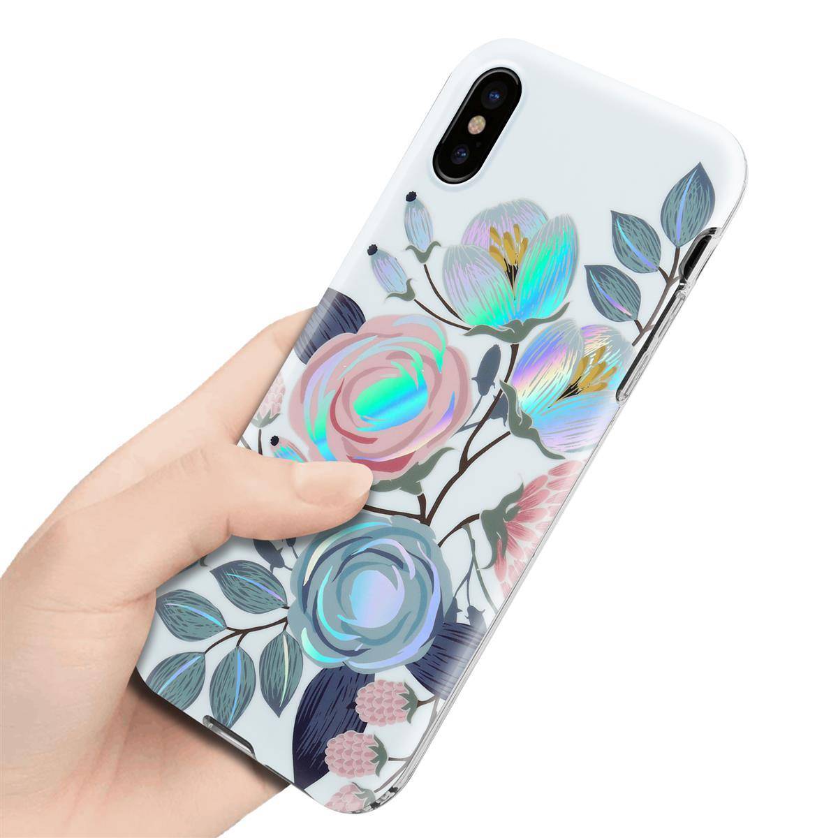 Cadorabo Hülle für Apple iPhone XS MAX Schutz Hülle mit Weiß TPU Etui Blumen Flower Cover Case