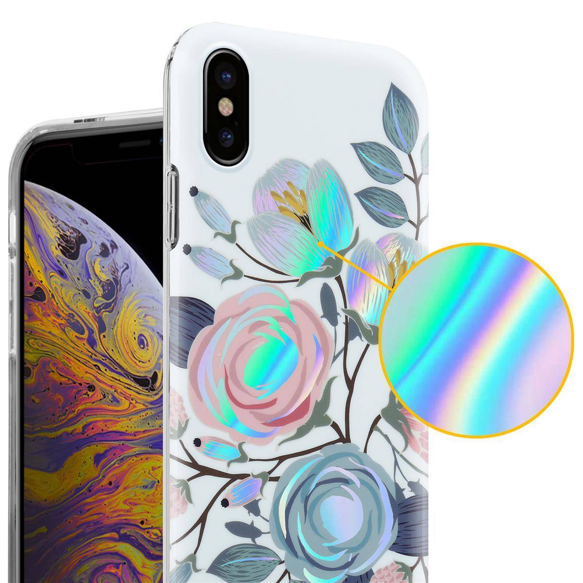 Cadorabo Hülle für Apple iPhone XS MAX Schutz Hülle mit Weiß TPU Etui Blumen Flower Cover Case