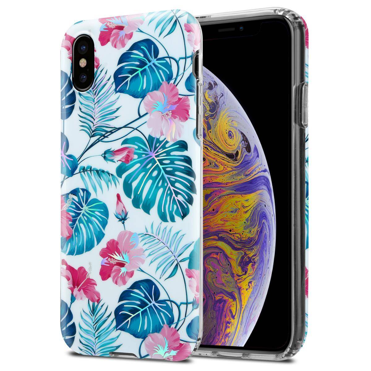 Cadorabo Hülle für Apple iPhone XS MAX Schutz Hülle mit Weiß TPU Etui Blumen Flower Cover Case