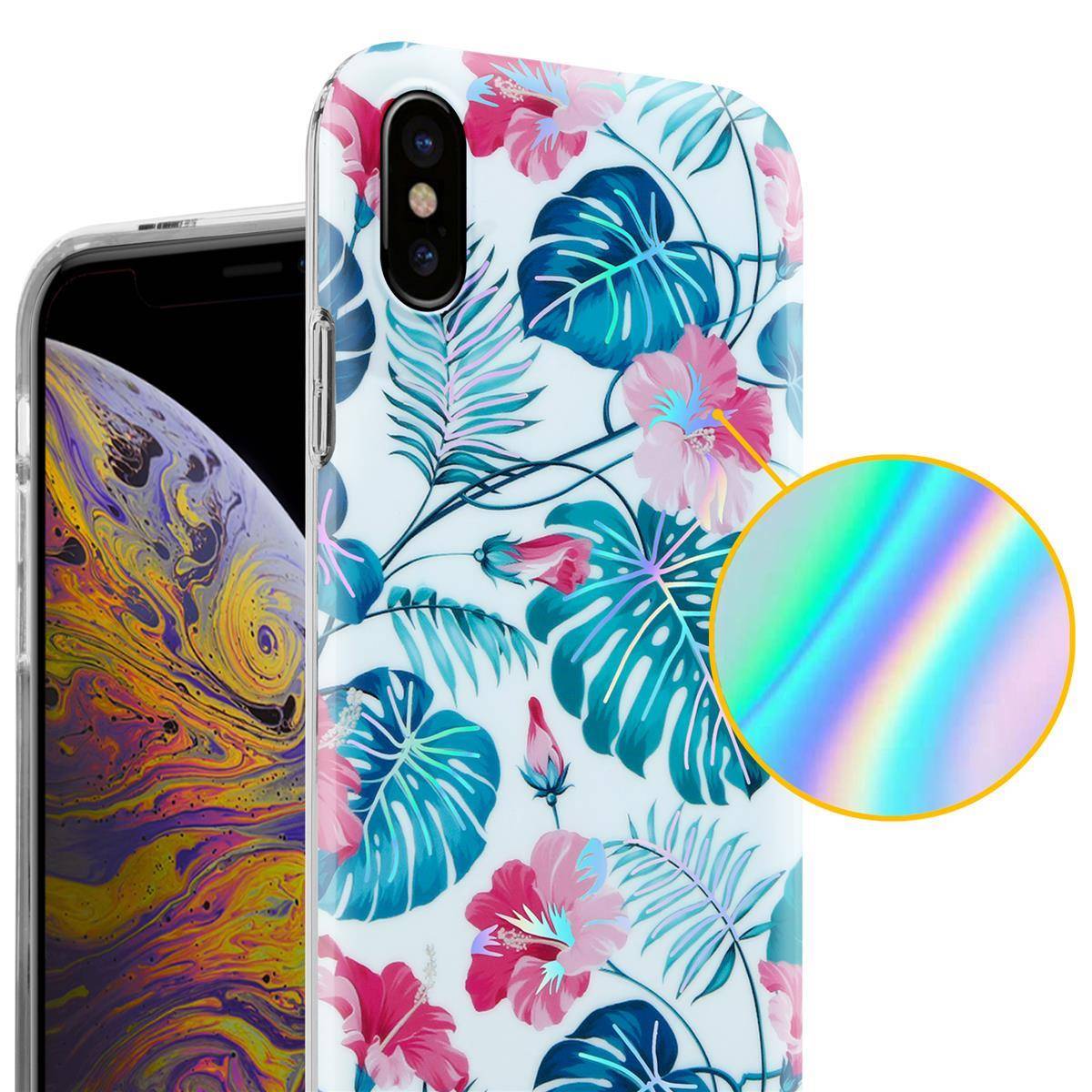 Cadorabo Hülle für Apple iPhone XS MAX Schutz Hülle mit Weiß TPU Etui Blumen Flower Cover Case