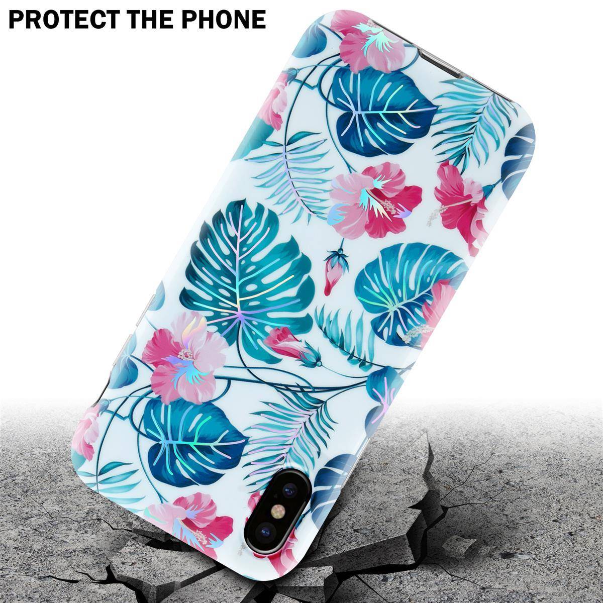Cadorabo Hülle für Apple iPhone XS MAX Schutz Hülle mit Weiß TPU Etui Blumen Flower Cover Case