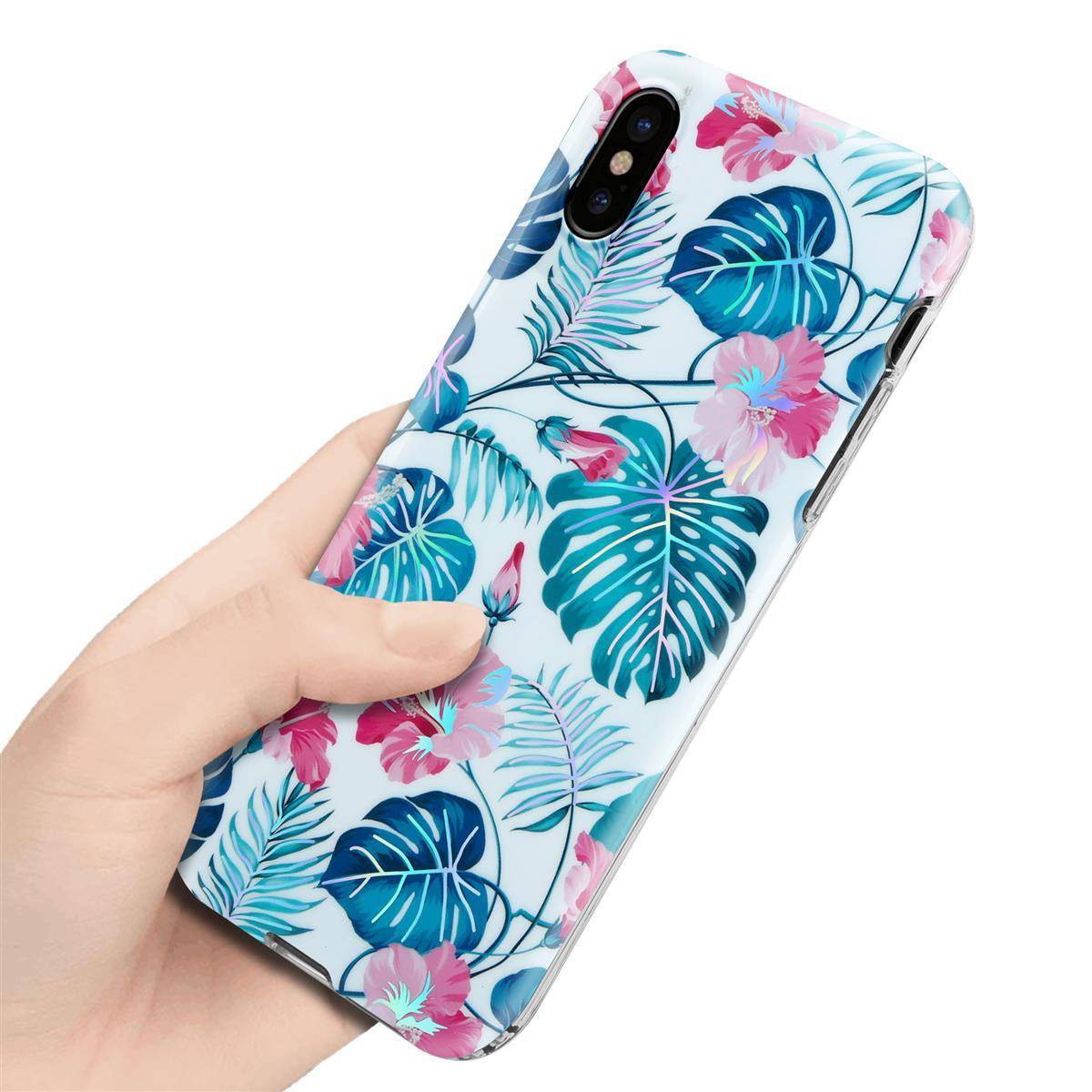 Cadorabo Hülle für Apple iPhone XS MAX Schutz Hülle mit Weiß TPU Etui Blumen Flower Cover Case