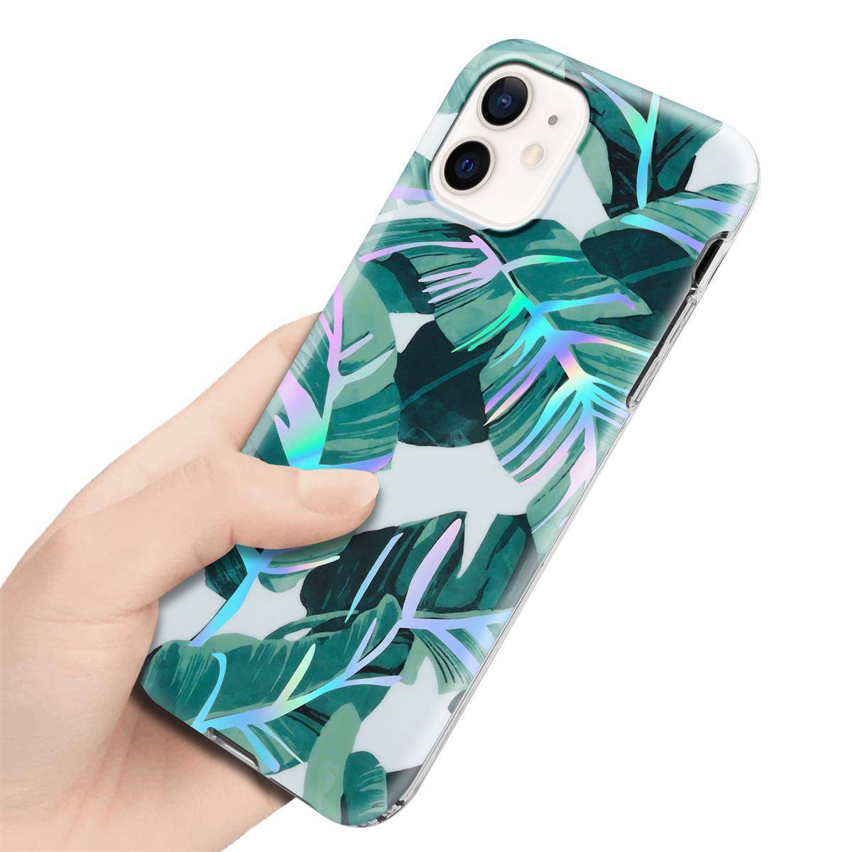 Cadorabo Hülle für Apple iPhone 12 / 12 PRO Schutz Hülle mit Weiß TPU Etui Blumen Flower Cover Case