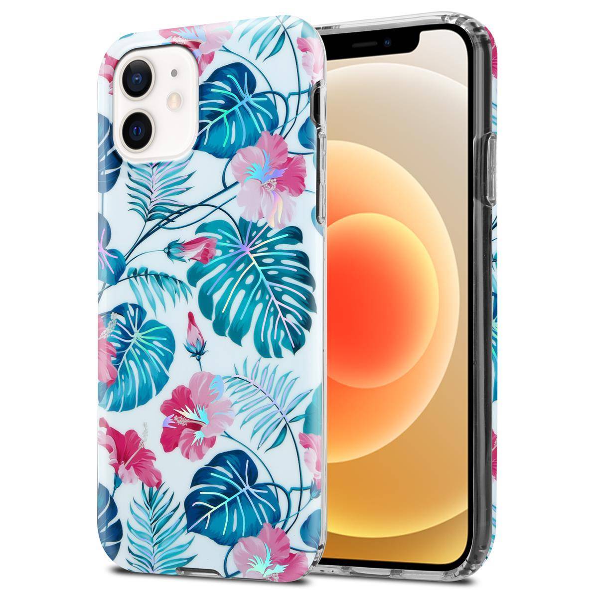 Cadorabo Hülle für Apple iPhone 12 / 12 PRO Schutz Hülle mit Weiß TPU Etui Blumen Flower Cover Case