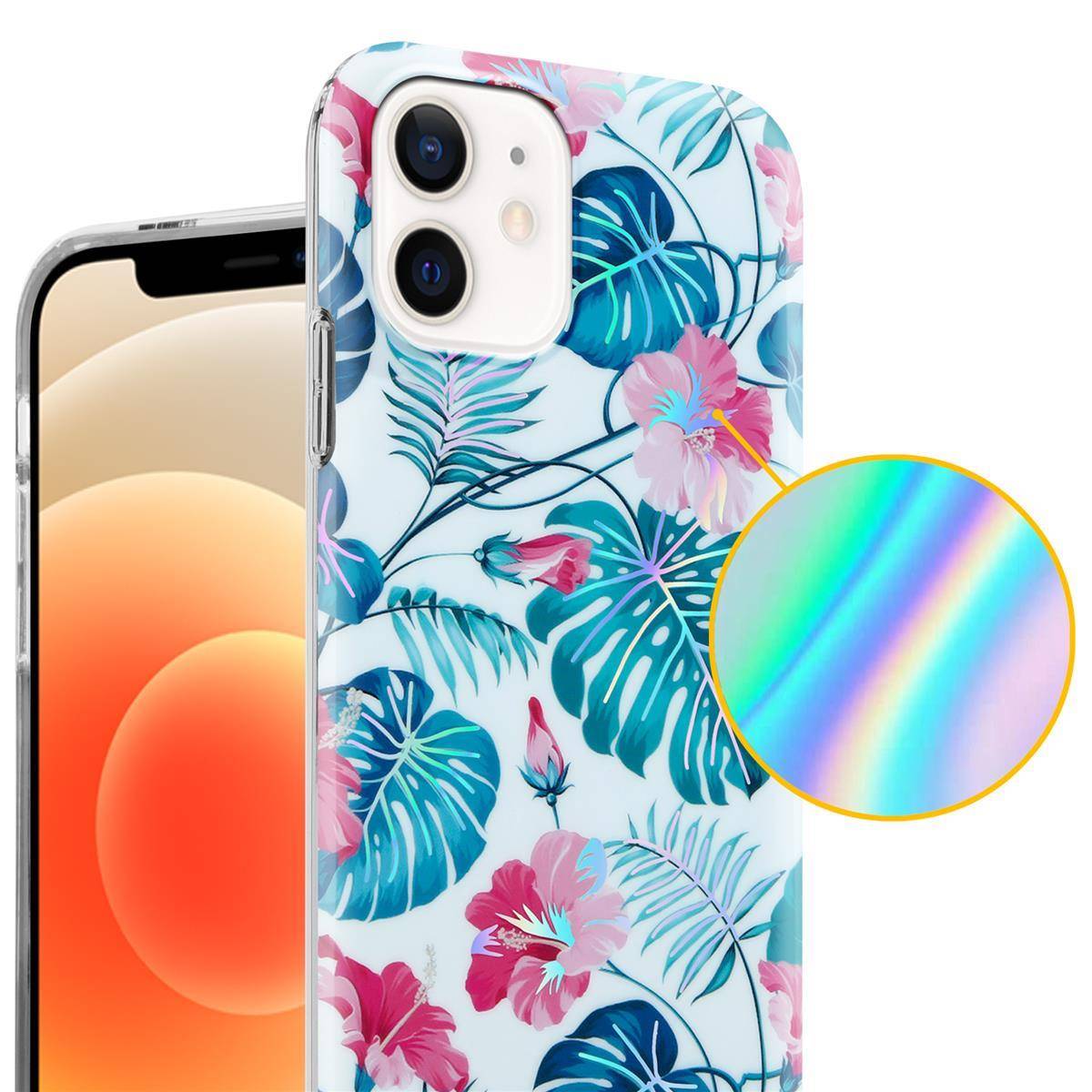 Cadorabo Hülle für Apple iPhone 12 / 12 PRO Schutz Hülle mit Weiß TPU Etui Blumen Flower Cover Case