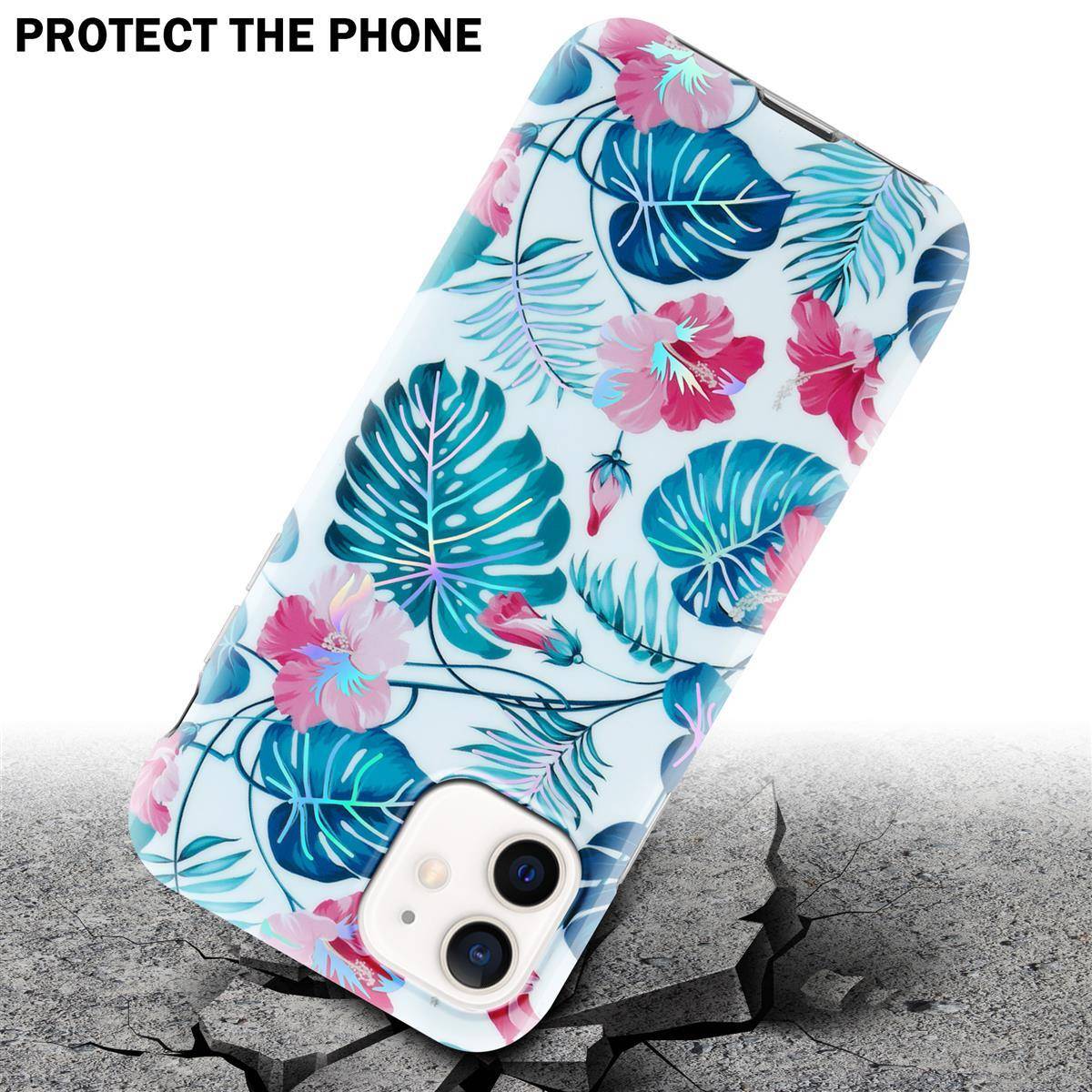 Cadorabo Hülle für Apple iPhone 12 / 12 PRO Schutz Hülle mit Weiß TPU Etui Blumen Flower Cover Case