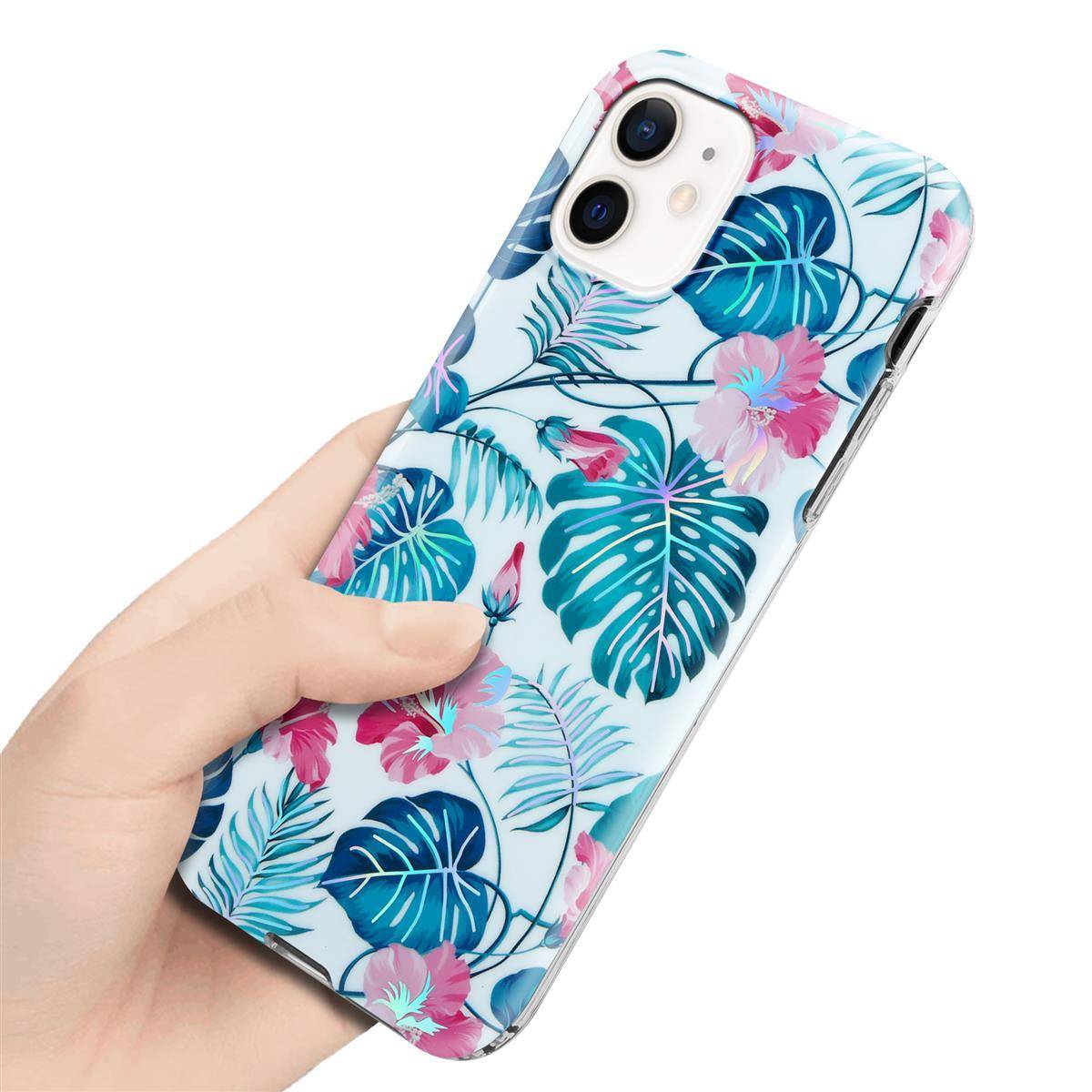 Cadorabo Hülle für Apple iPhone 12 / 12 PRO Schutz Hülle mit Weiß TPU Etui Blumen Flower Cover Case