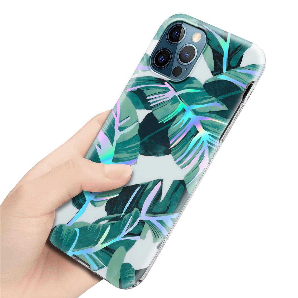 Cadorabo Hülle für Apple iPhone 12 PRO MAX Schutz Hülle mit Weiß TPU Etui Blumen Flower Cover Case
