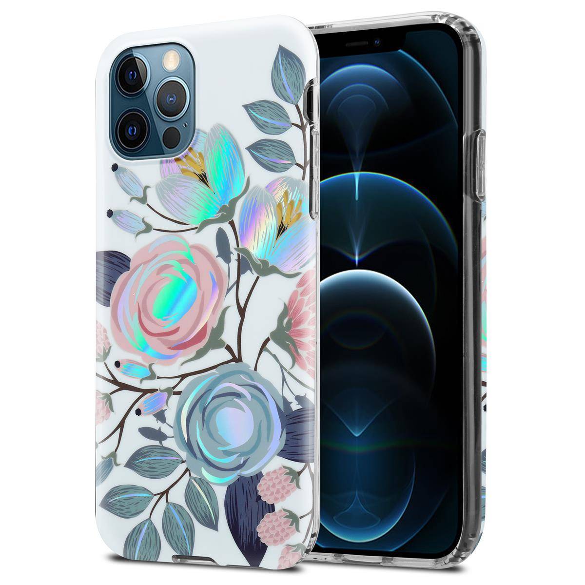 Cadorabo Hülle für Apple iPhone 12 PRO MAX Schutz Hülle mit Weiß TPU Etui Blumen Flower Cover Case