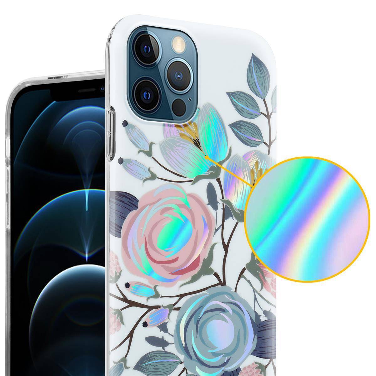 Cadorabo Hülle für Apple iPhone 12 PRO MAX Schutz Hülle mit Weiß TPU Etui Blumen Flower Cover Case