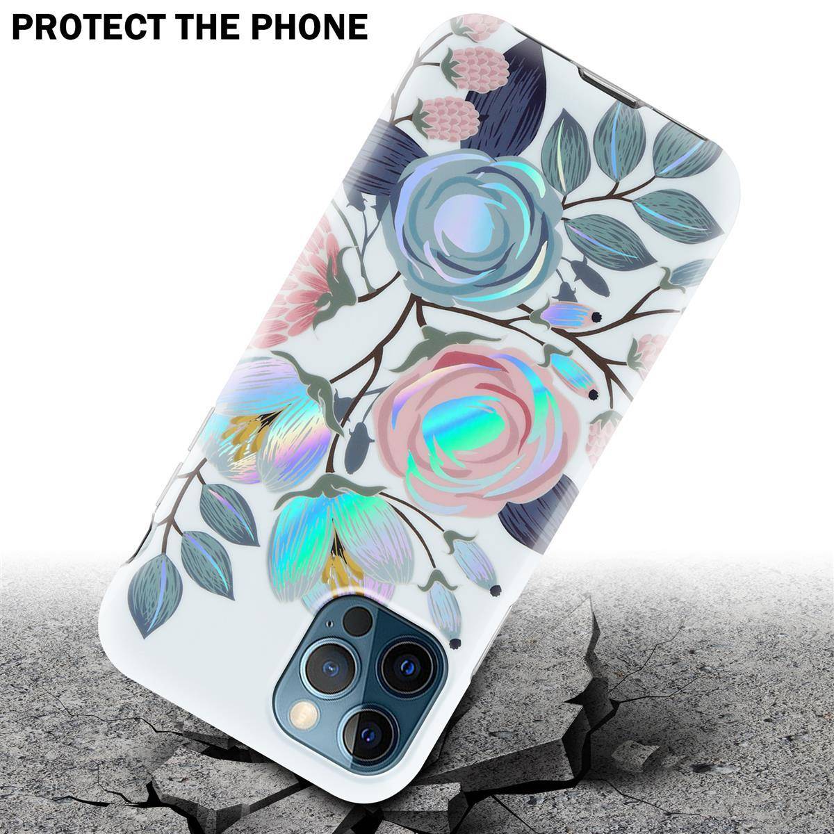 Cadorabo Hülle für Apple iPhone 12 PRO MAX Schutz Hülle mit Weiß TPU Etui Blumen Flower Cover Case