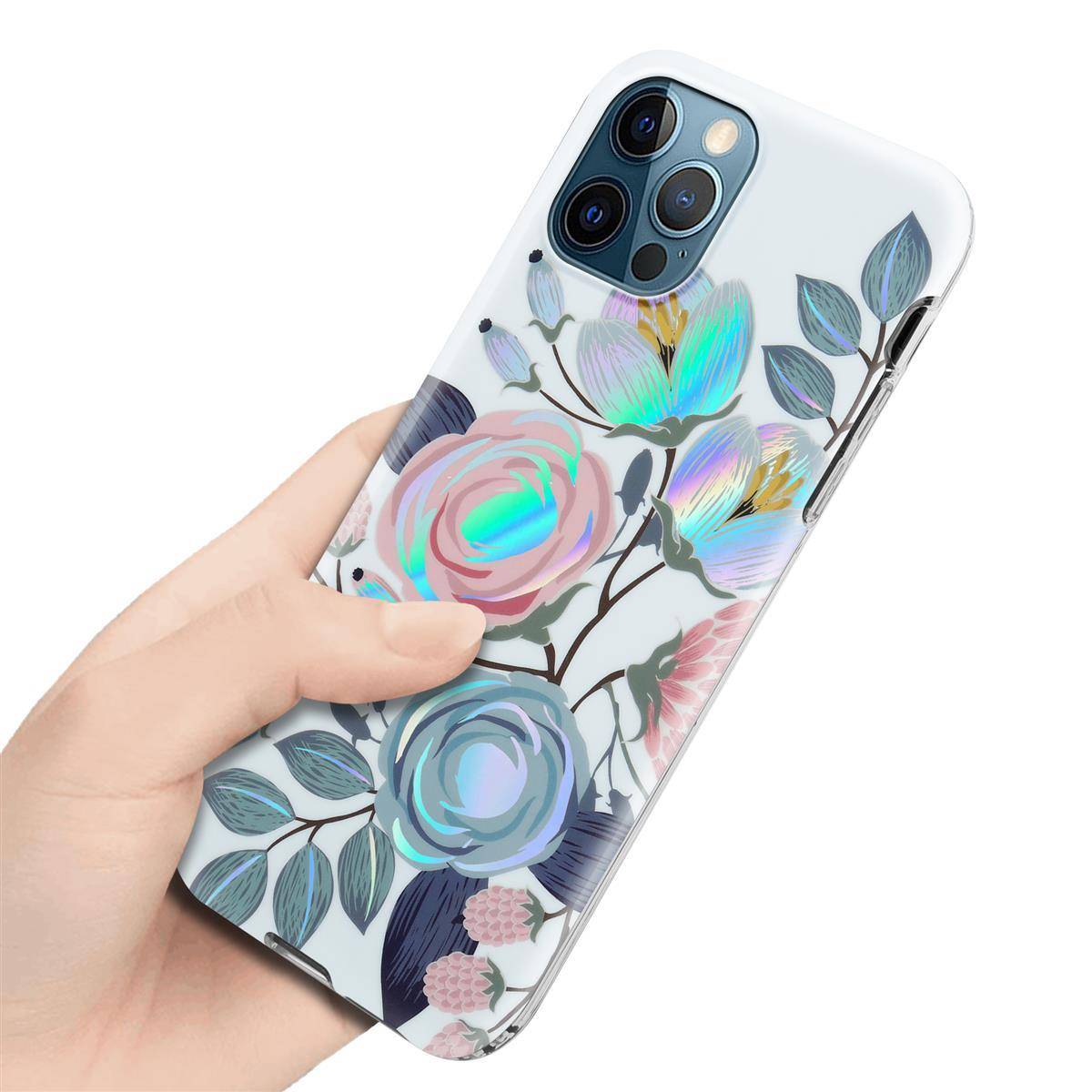 Cadorabo Hülle für Apple iPhone 12 PRO MAX Schutz Hülle mit Weiß TPU Etui Blumen Flower Cover Case