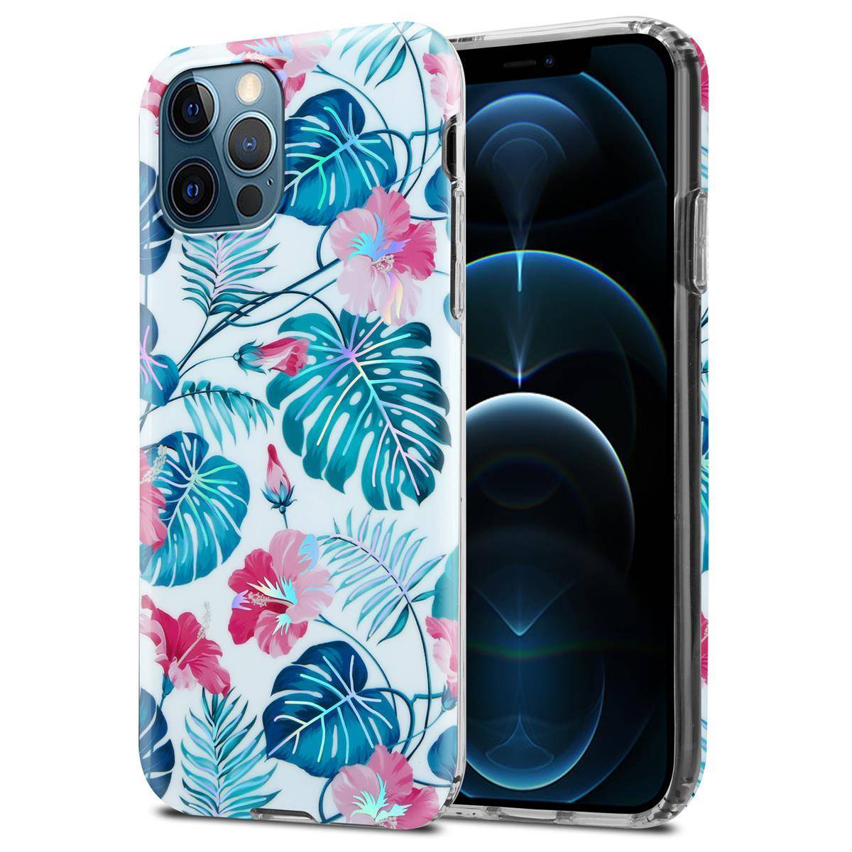 Cadorabo Hülle für Apple iPhone 12 PRO MAX Schutz Hülle mit Weiß TPU Etui Blumen Flower Cover Case