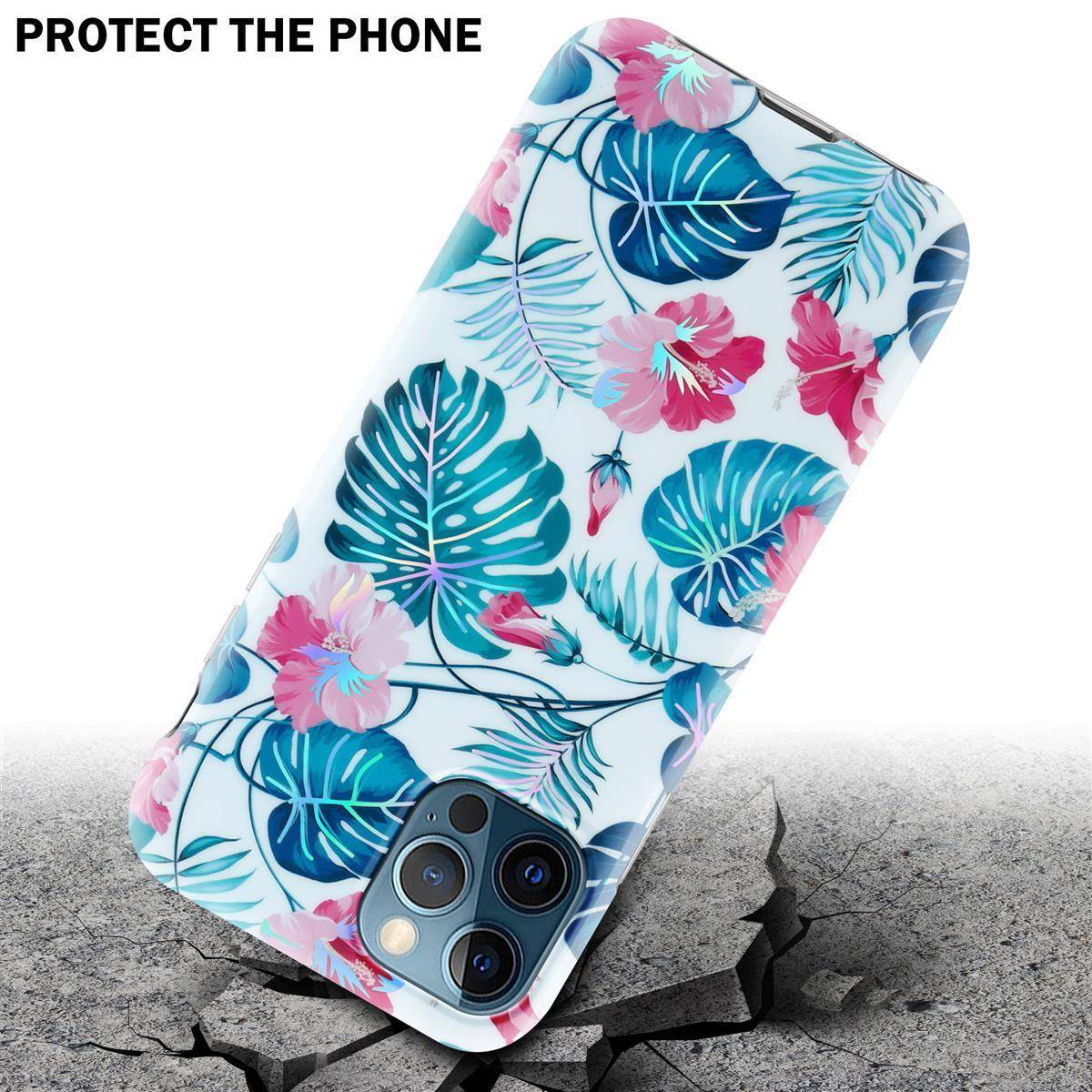 Cadorabo Hülle für Apple iPhone 12 PRO MAX Schutz Hülle mit Weiß TPU Etui Blumen Flower Cover Case