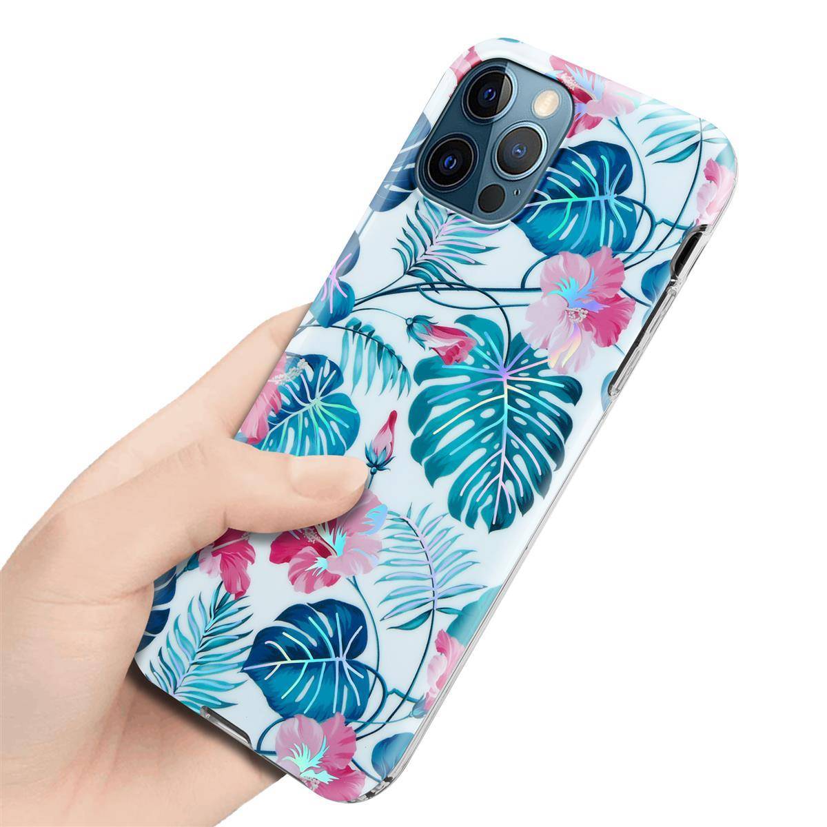 Cadorabo Hülle für Apple iPhone 12 PRO MAX Schutz Hülle mit Weiß TPU Etui Blumen Flower Cover Case