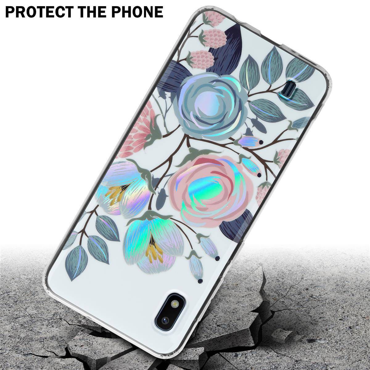 Cadorabo Hülle für Samsung Galaxy A10 / M10 Schutz Hülle mit Weiß TPU Etui Blumen Flower Cover Case