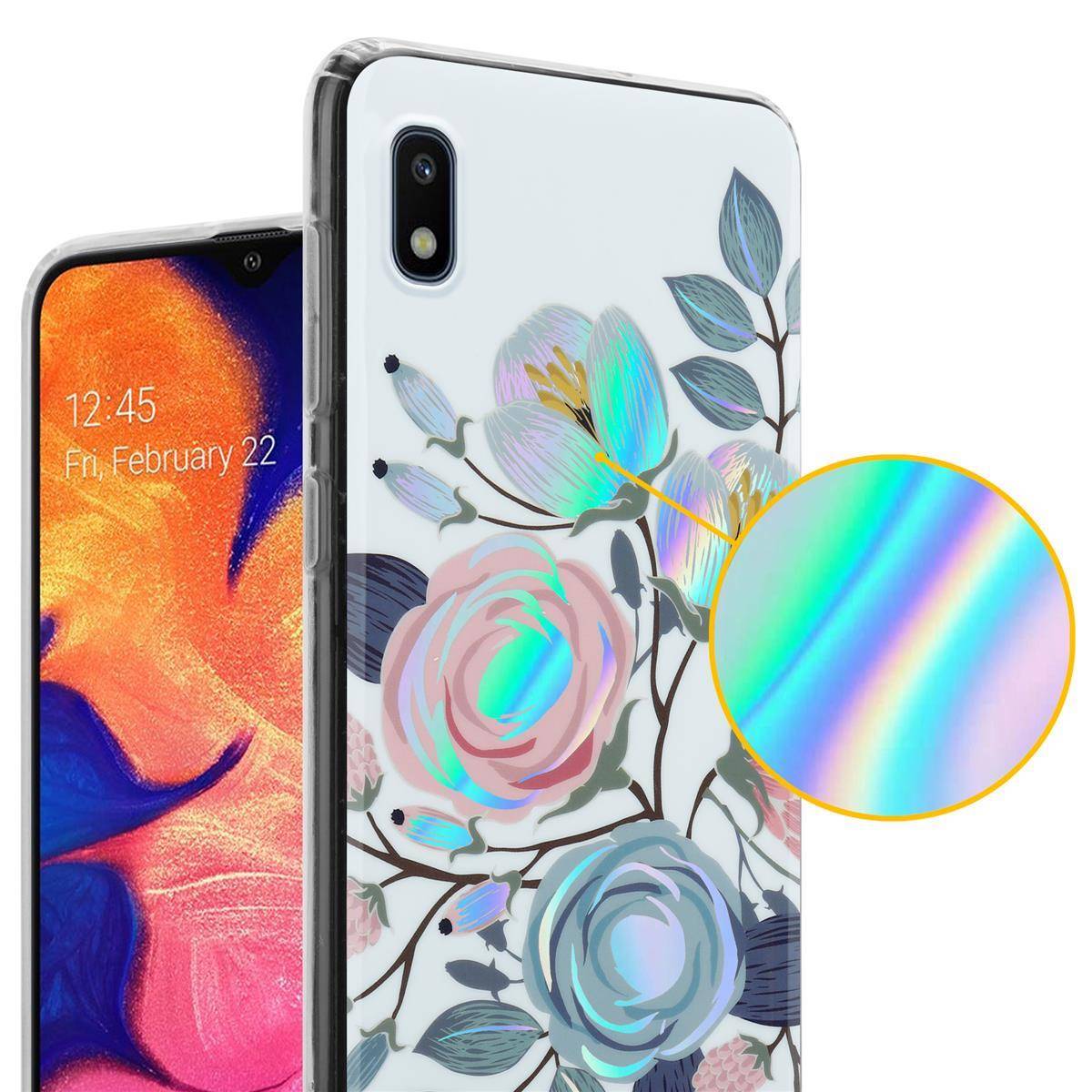 Cadorabo Hülle für Samsung Galaxy A10 / M10 Schutz Hülle mit Weiß TPU Etui Blumen Flower Cover Case