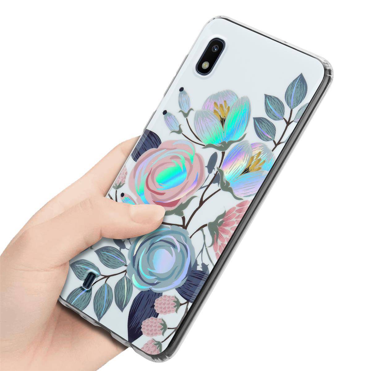 Cadorabo Hülle für Samsung Galaxy A10 / M10 Schutz Hülle mit Weiß TPU Etui Blumen Flower Cover Case