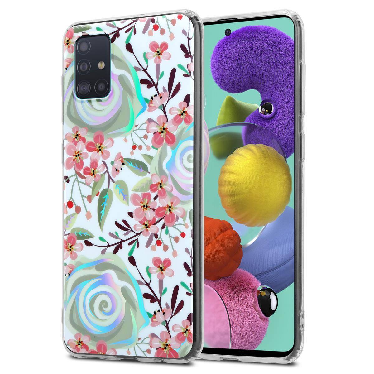 Cadorabo Hülle für Samsung Galaxy A51 4G / M40s Schutz Hülle mit Weiß TPU Etui Blumen Flower Cover Case
