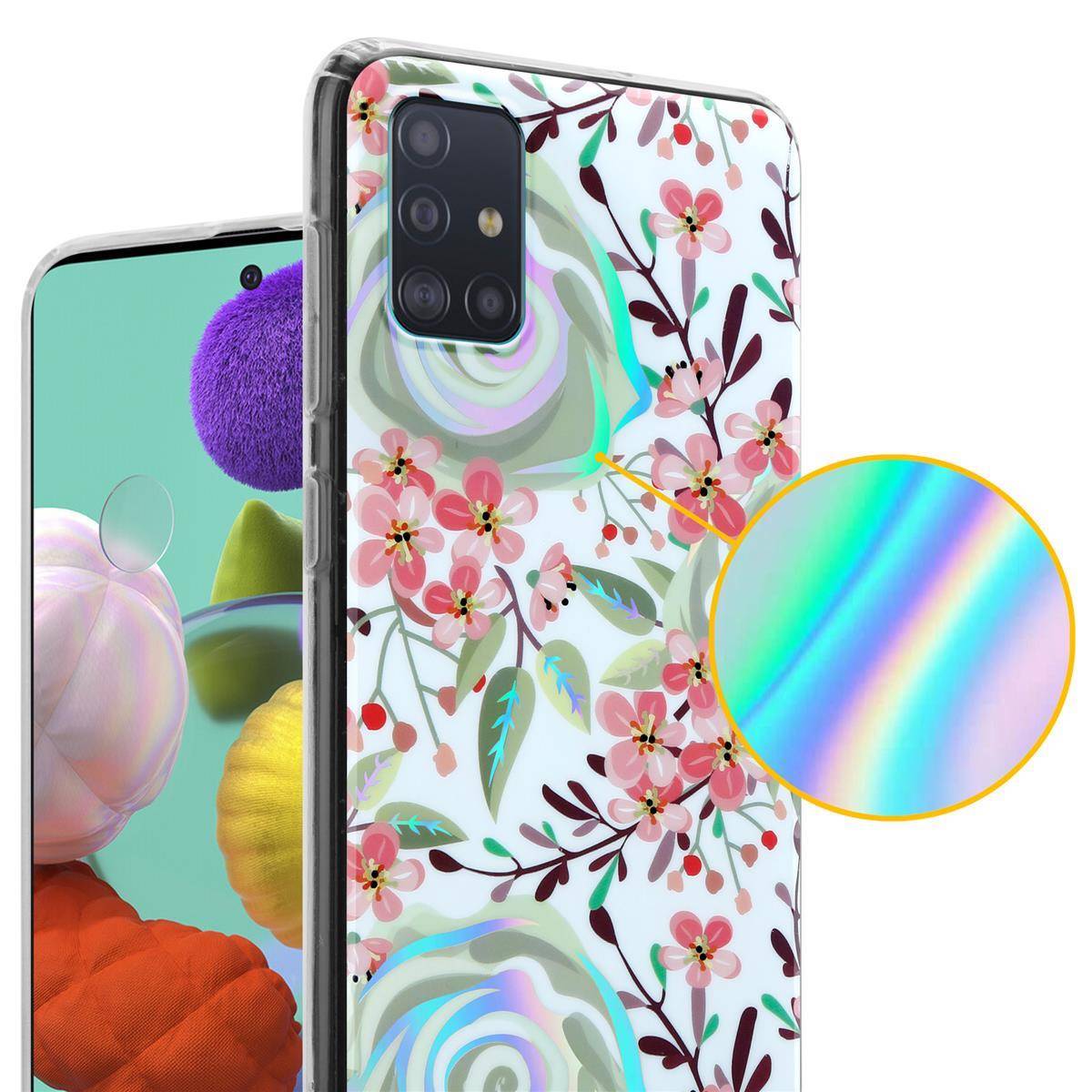 Cadorabo Hülle für Samsung Galaxy A51 4G / M40s Schutz Hülle mit Weiß TPU Etui Blumen Flower Cover Case