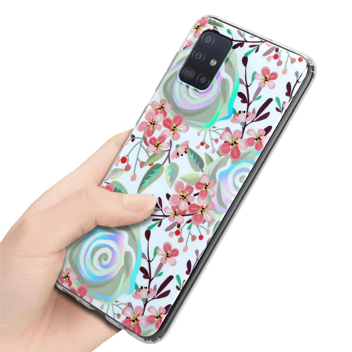 Cadorabo Hülle für Samsung Galaxy A51 4G / M40s Schutz Hülle mit Weiß TPU Etui Blumen Flower Cover Case