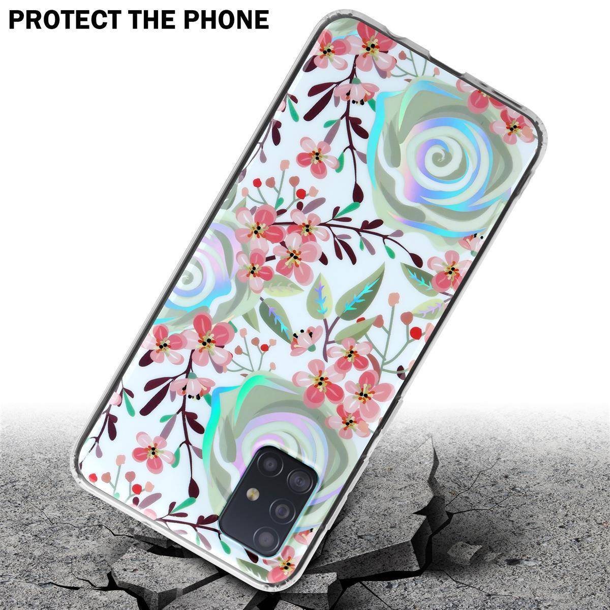 Cadorabo Hülle für Samsung Galaxy A51 4G / M40s Schutz Hülle mit Weiß TPU Etui Blumen Flower Cover Case