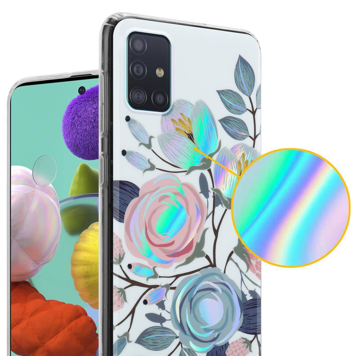 Cadorabo Hülle für Samsung Galaxy A51 4G / M40s Schutz Hülle mit Weiß TPU Etui Blumen Flower Cover Case