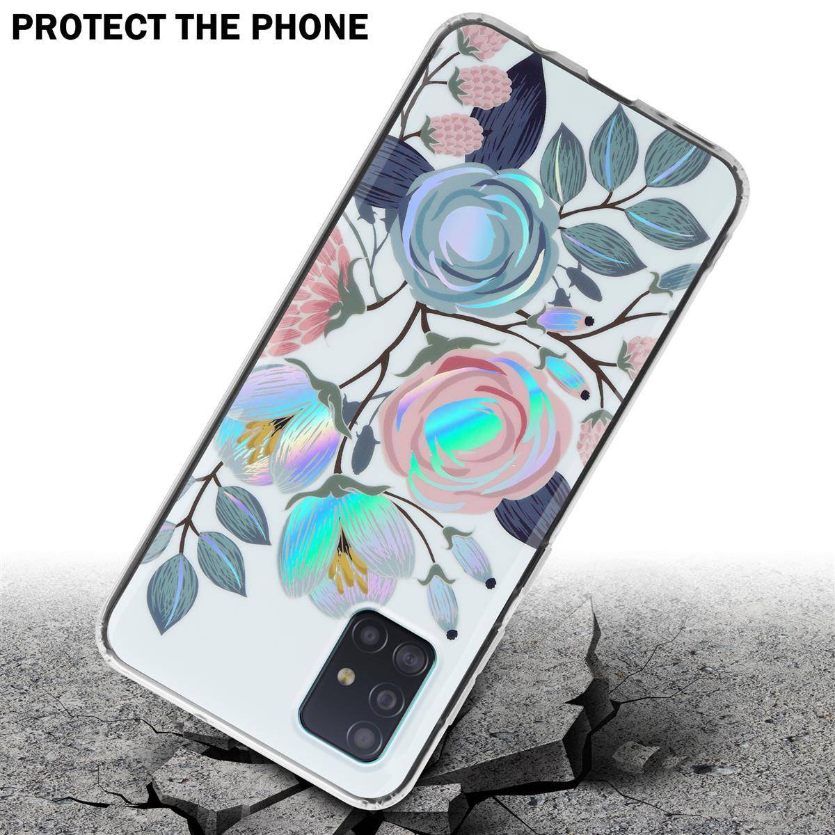 Cadorabo Hülle für Samsung Galaxy A51 4G / M40s Schutz Hülle mit Weiß TPU Etui Blumen Flower Cover Case