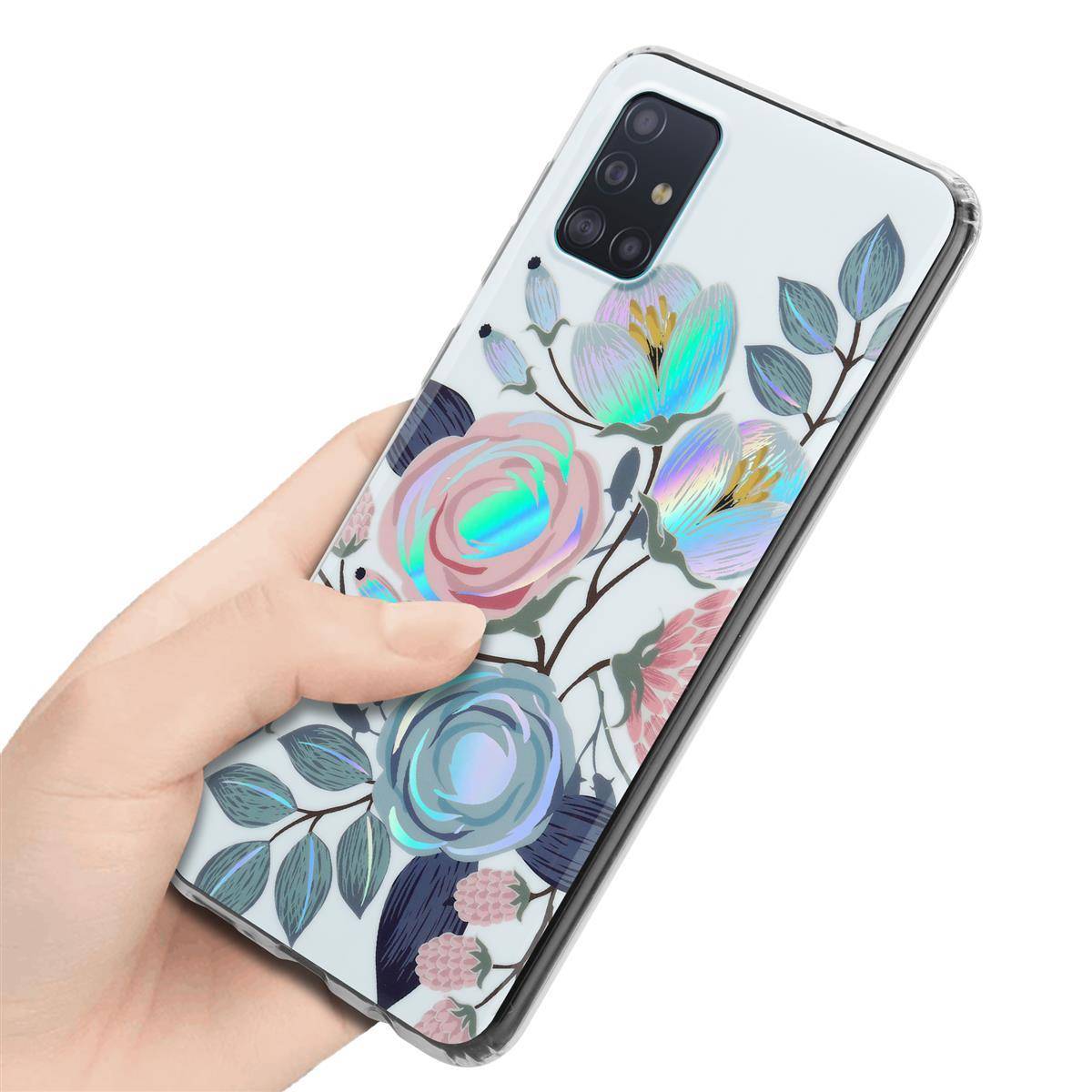 Cadorabo Hülle für Samsung Galaxy A51 4G / M40s Schutz Hülle mit Weiß TPU Etui Blumen Flower Cover Case